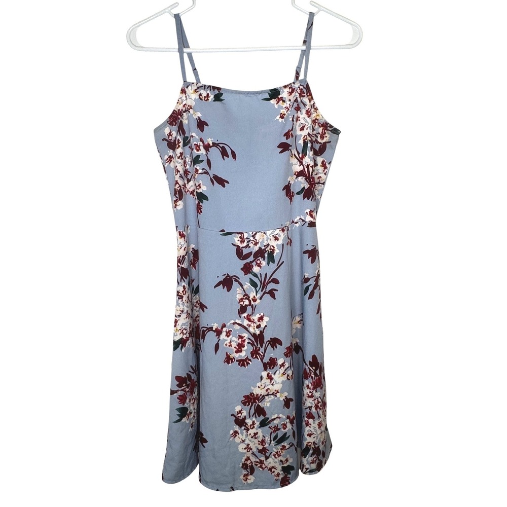 Berrylush Floral Mini Dress Womens Small Blue Sleeveless Adjustable Strap Summer